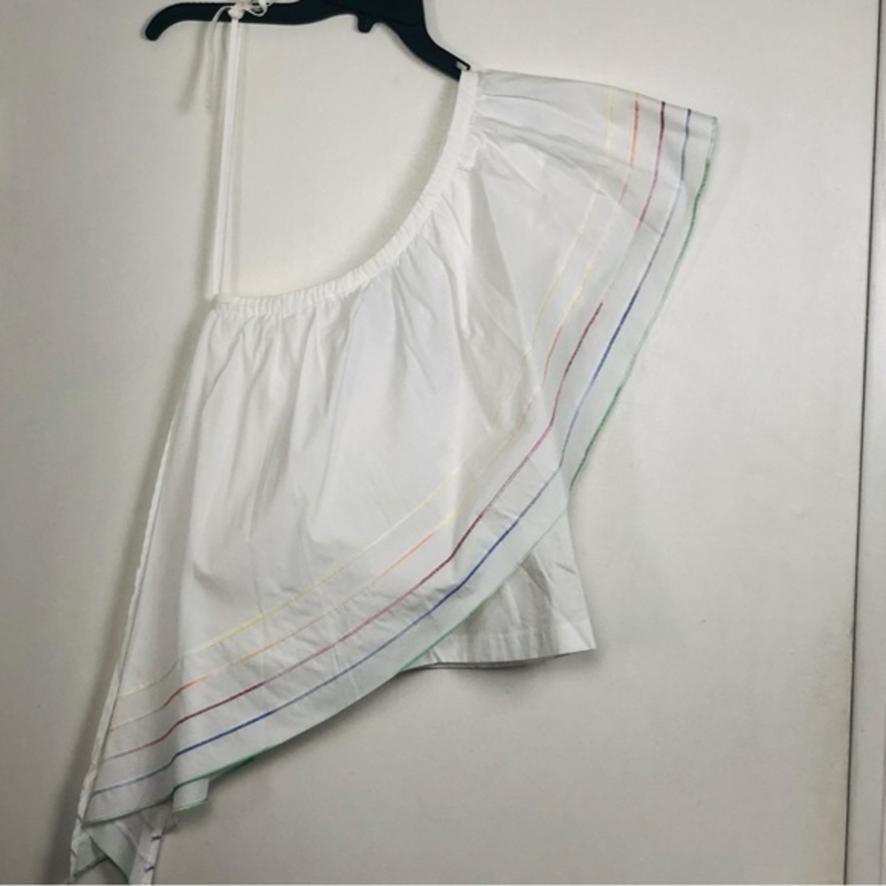 NWT Central Park West Asymmetric One Shoulder Ruffle Top White- Size Small - Picture 12 of 14